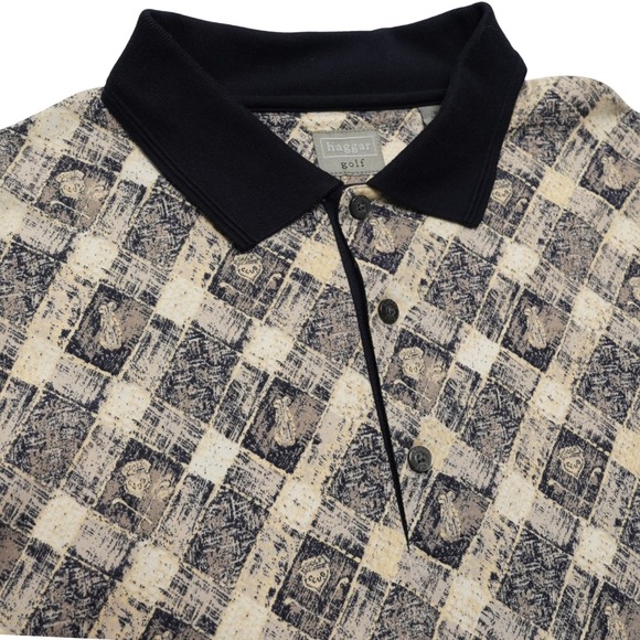 Haggar Golf Other - Haggar Golf Polo Shirt Men XL Beige Black Golf Club Print Short Sleeve Cotton